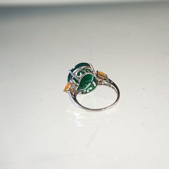 Jadeite w Yellow Tourmaline Gemstone Cocktail Ring Sterling Silver Signed Sz 9 - Picture 4 of 13